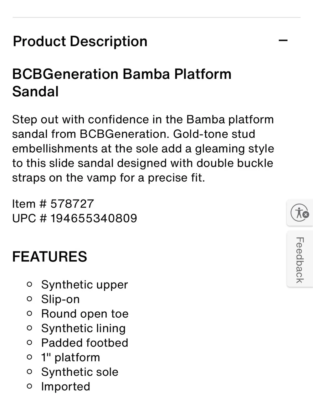 BCBGeneration “Bamba” black platform sandal; size 8;NWOT